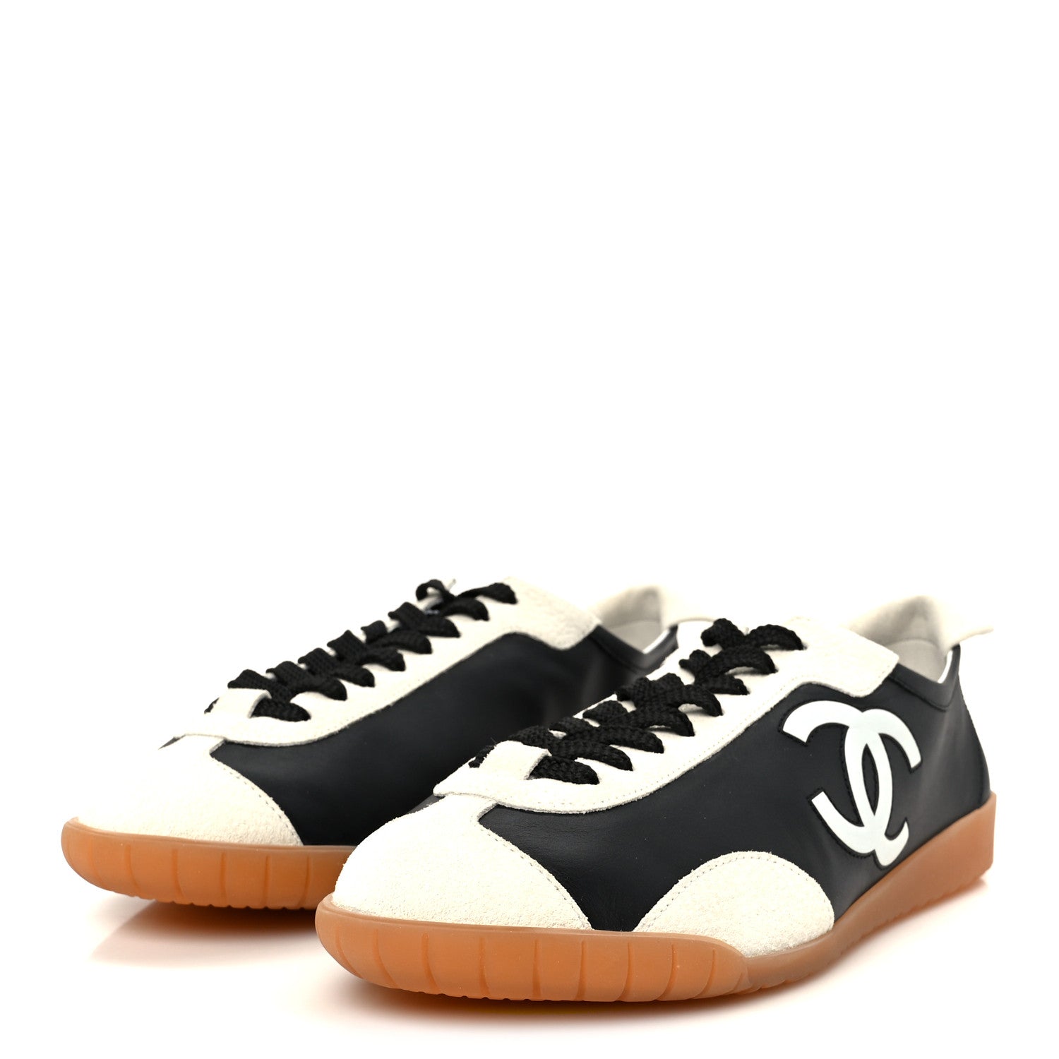 Chanel Calfskin Embossed Suede Sneakers 40 Black White 4 of 11