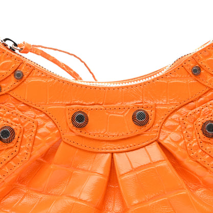 Balenciaga Extra Supple Calfskin Crocodile Embossed Le Cagole Shoulder Bag XS Pop Orange 9 of 12