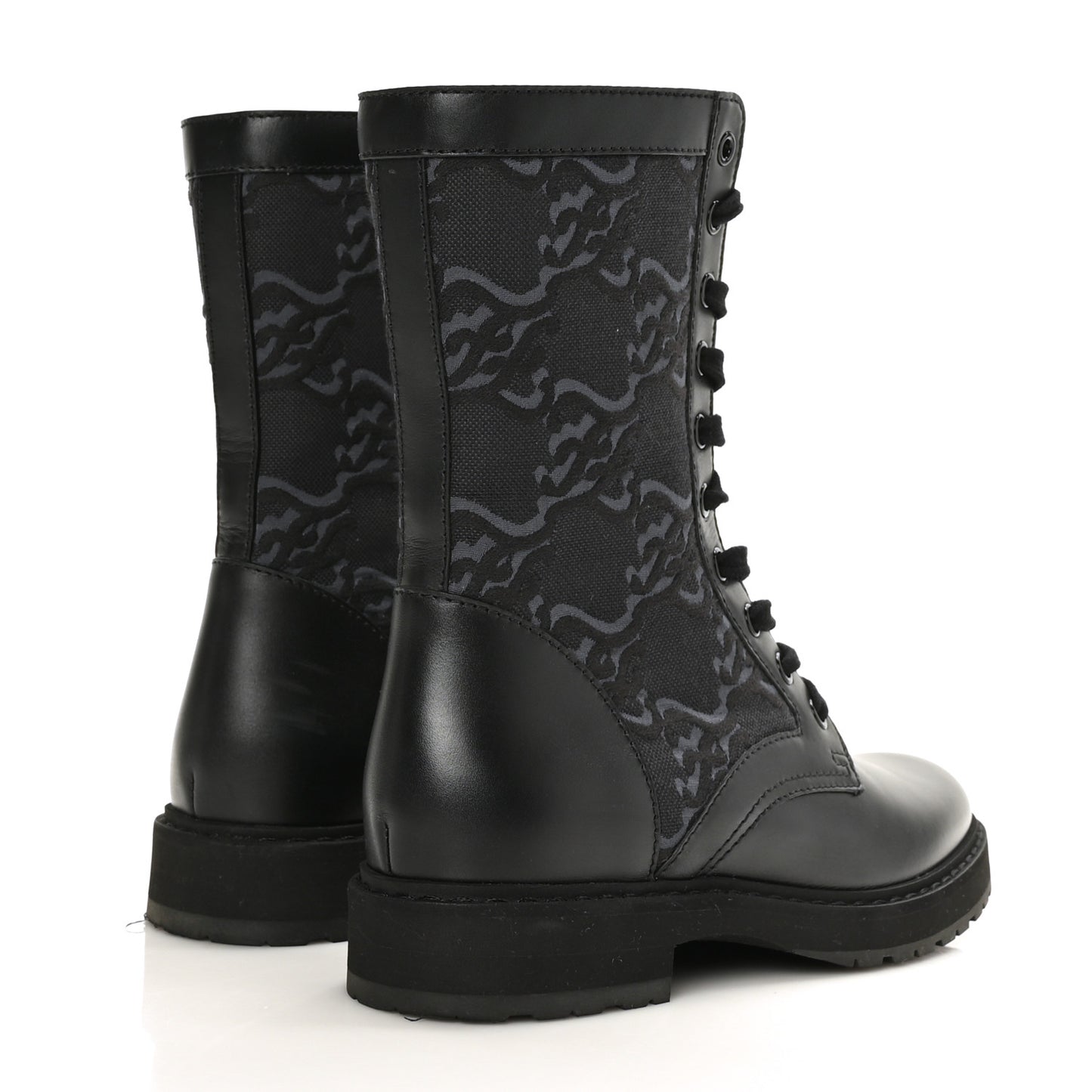 Vitello Fabric Jacquard Karligraphy Embroidered Womens Combat Boots 37 Black