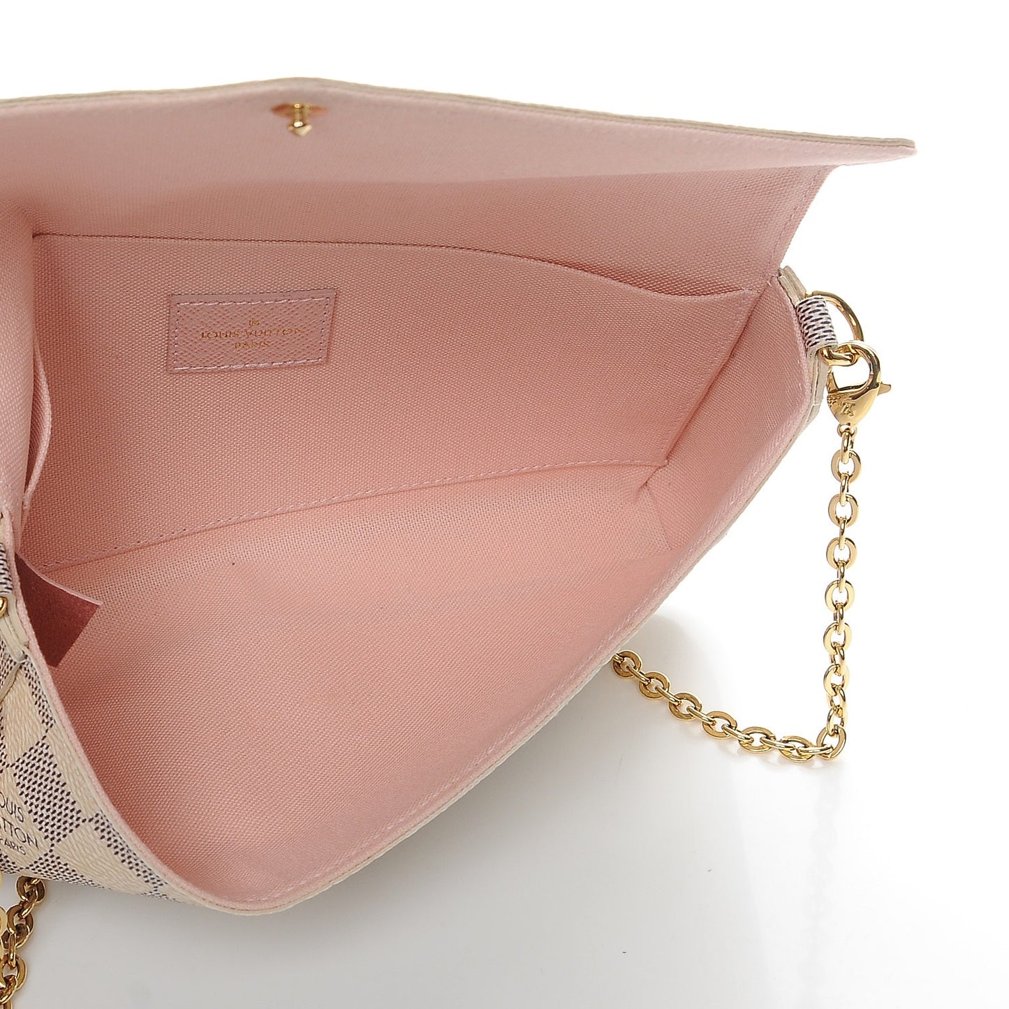 Damier Azur Pochette Felicie Chain Wallet Rose Ballerine