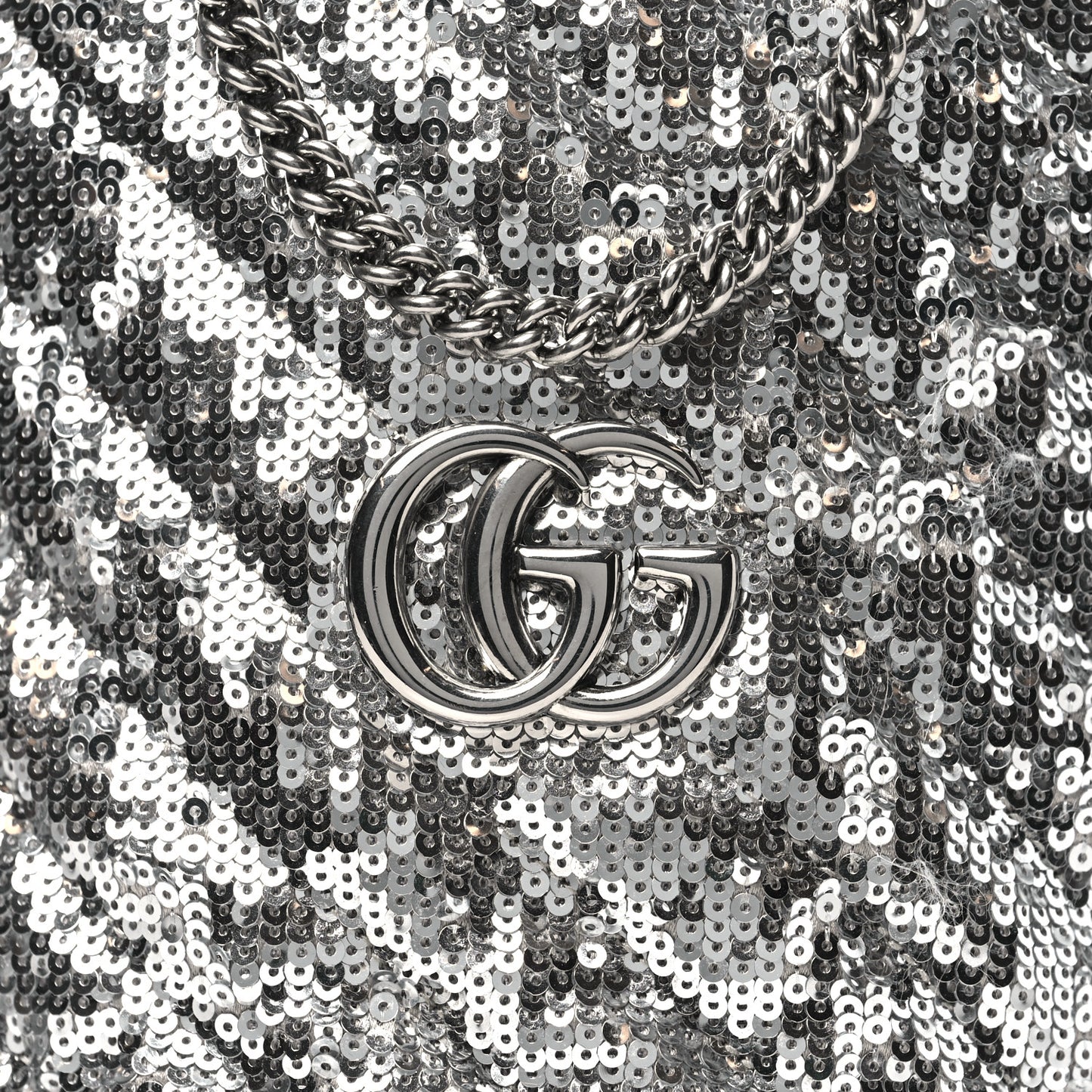 Sequin Mini GG Marmont 2.0 Bucket Bag Silver