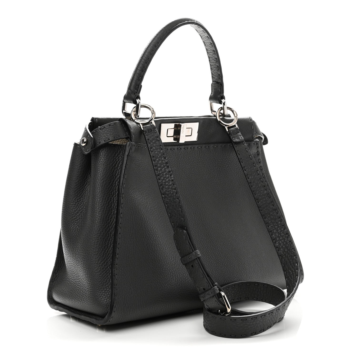 Fendi Cuoio Romano Selleria Bi-Color Medium Peekaboo Iconic Satchel Asphalt Milk 3 of 11