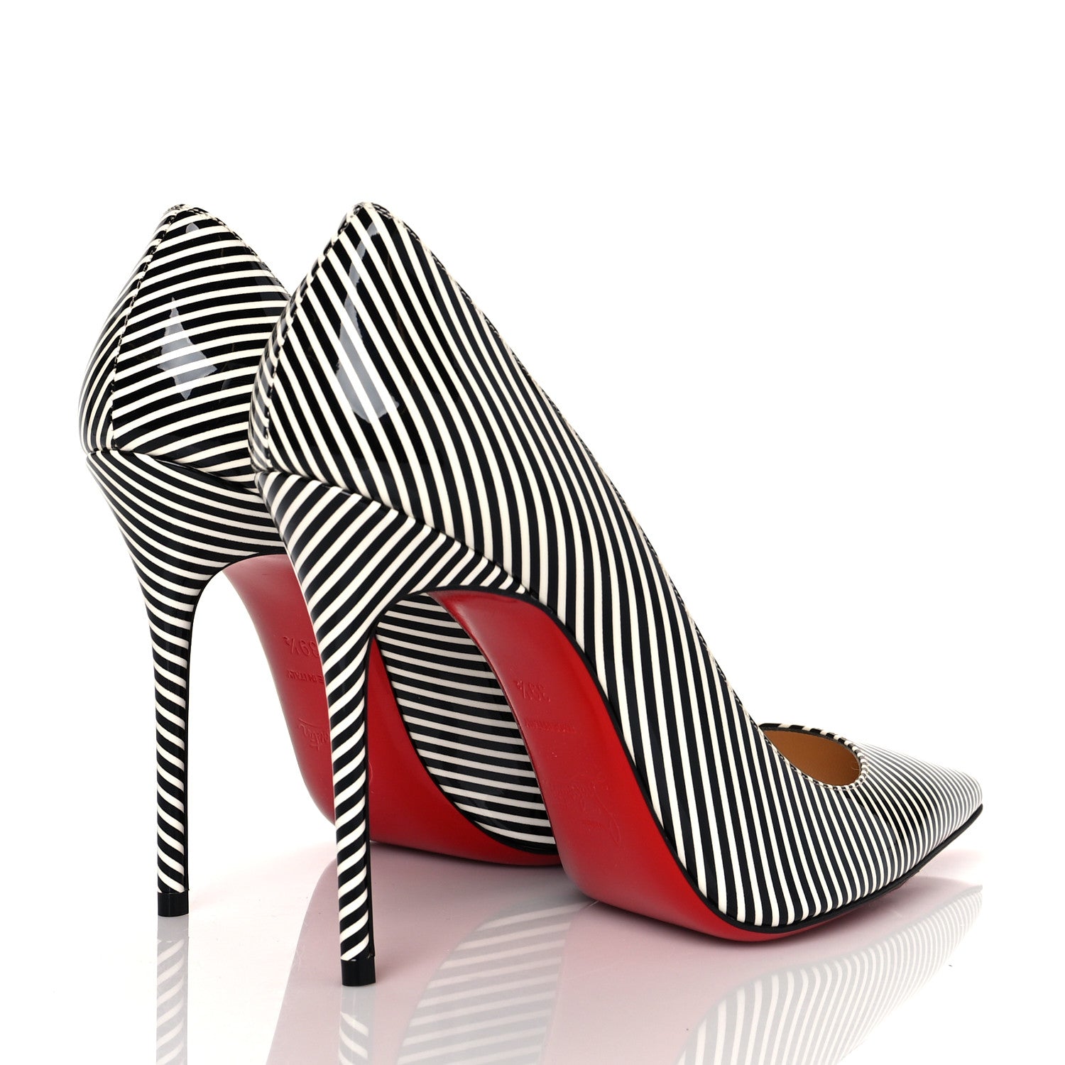 Christian Louboutin Patent Stripes Decollete 554 100 Pumps 39.5 Black White 4 of 7