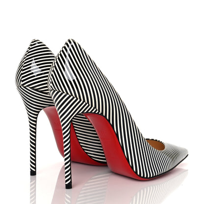 Christian Louboutin Patent Stripes Decollete 554 100 Pumps 39.5 Black White 4 of 7