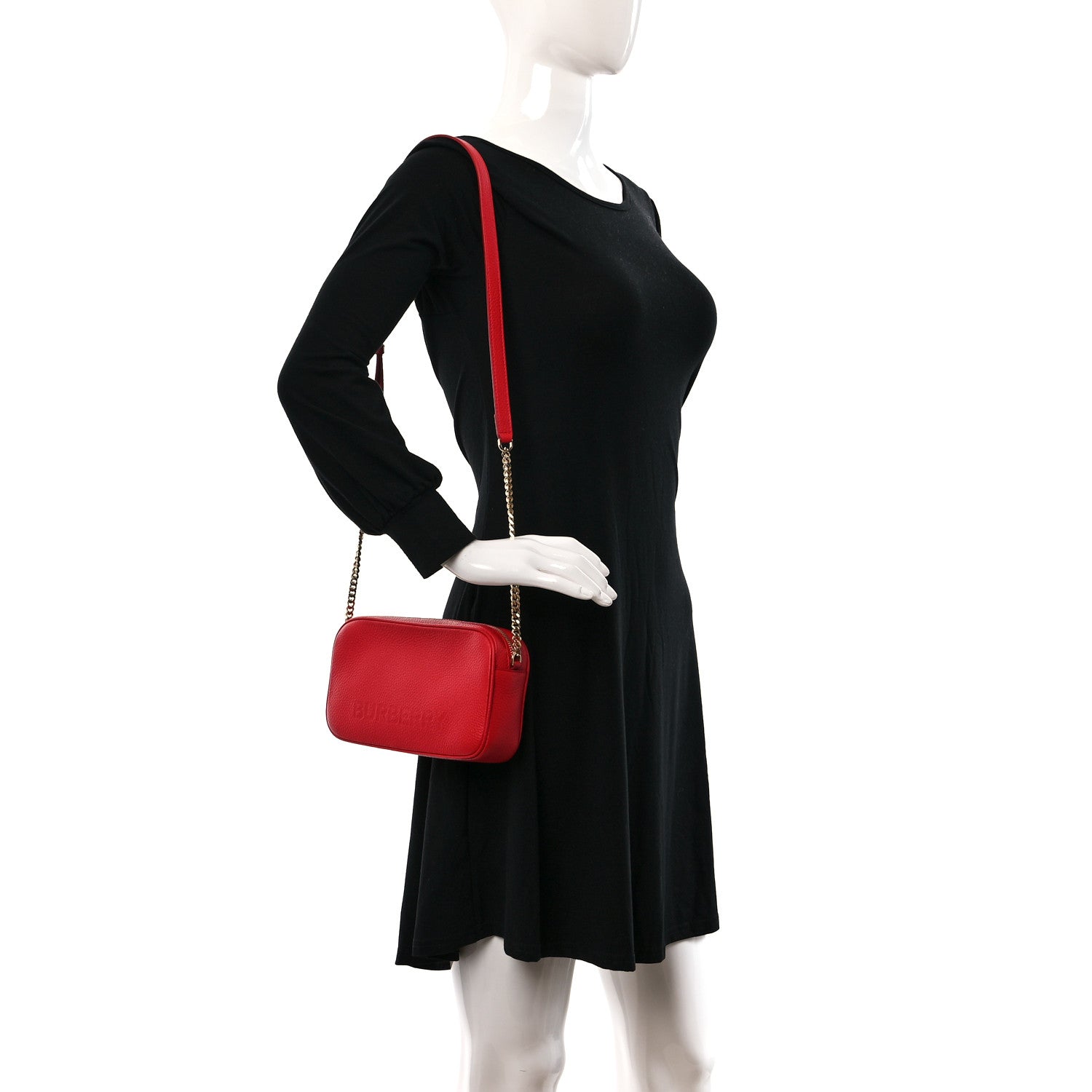 Burberry Calfskin Monogram Embossed Elongated Camera Bag Red 2 of 10