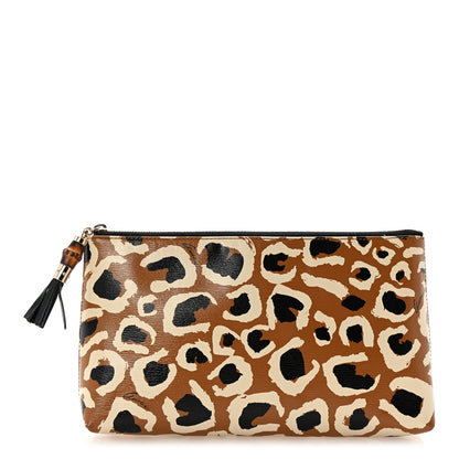 Gucci Calfskin Leopard Printed Large Pouch Tobacco 1 of 7