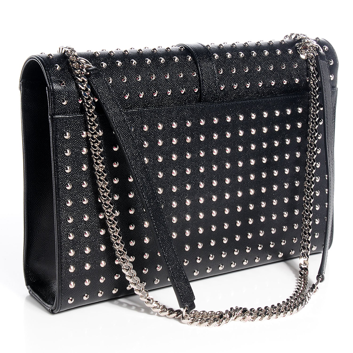Saint Laurent Grain de Poudre Matelasse Studded Large Monogram Satchel Black 3 of 9