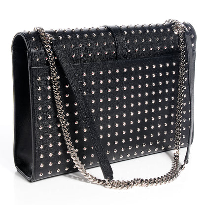 Saint Laurent Grain de Poudre Matelasse Studded Large Monogram Satchel Black 3 of 9