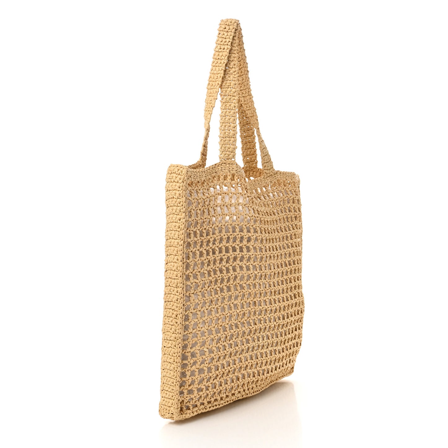 Yarn Raffia Effect Crochet Logo Embroidered Tote Bag Naturale