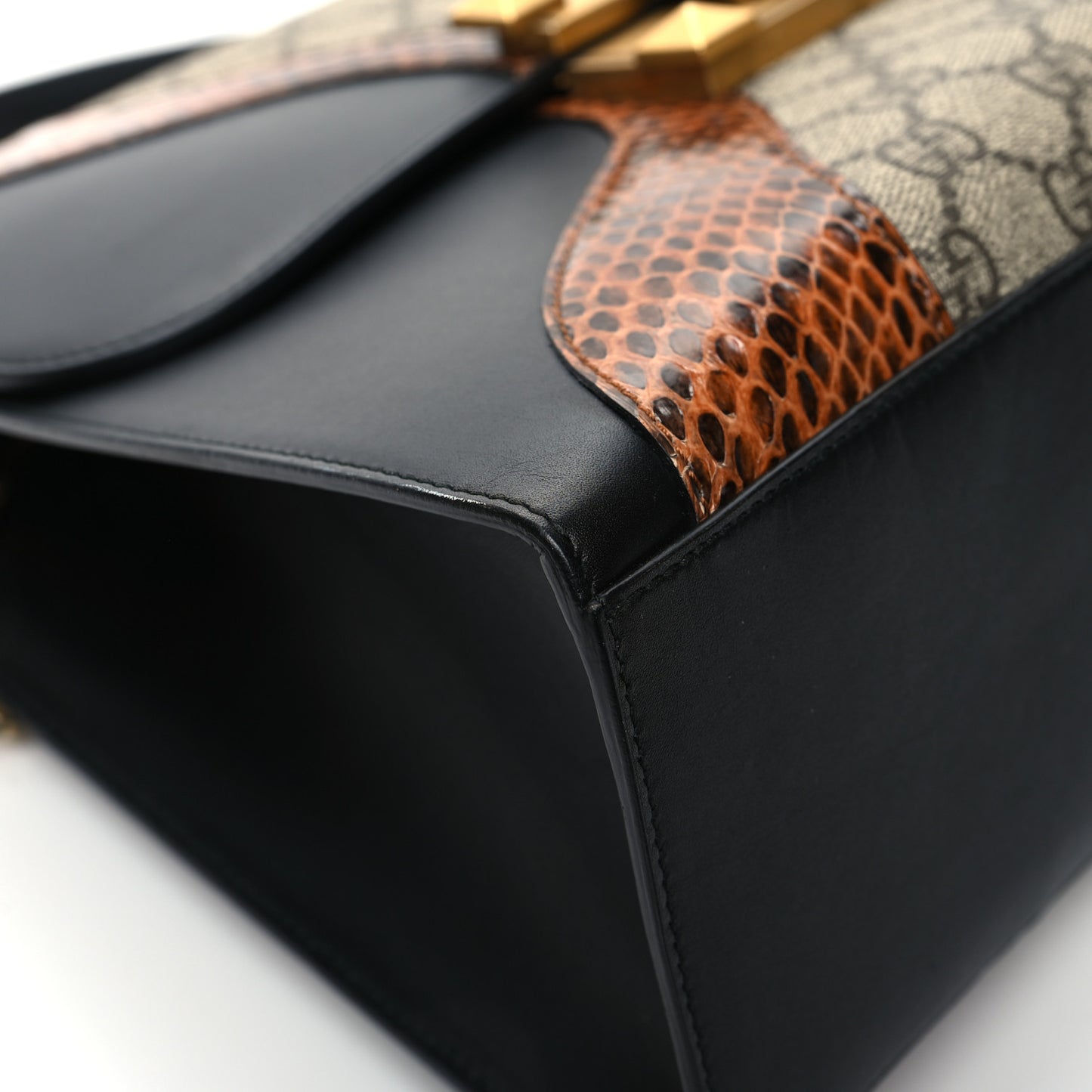 Nappa Elaphe GG Supreme Monogram Medium Osiride Top Handle Bag Black Bright Cuir Beige Ebony