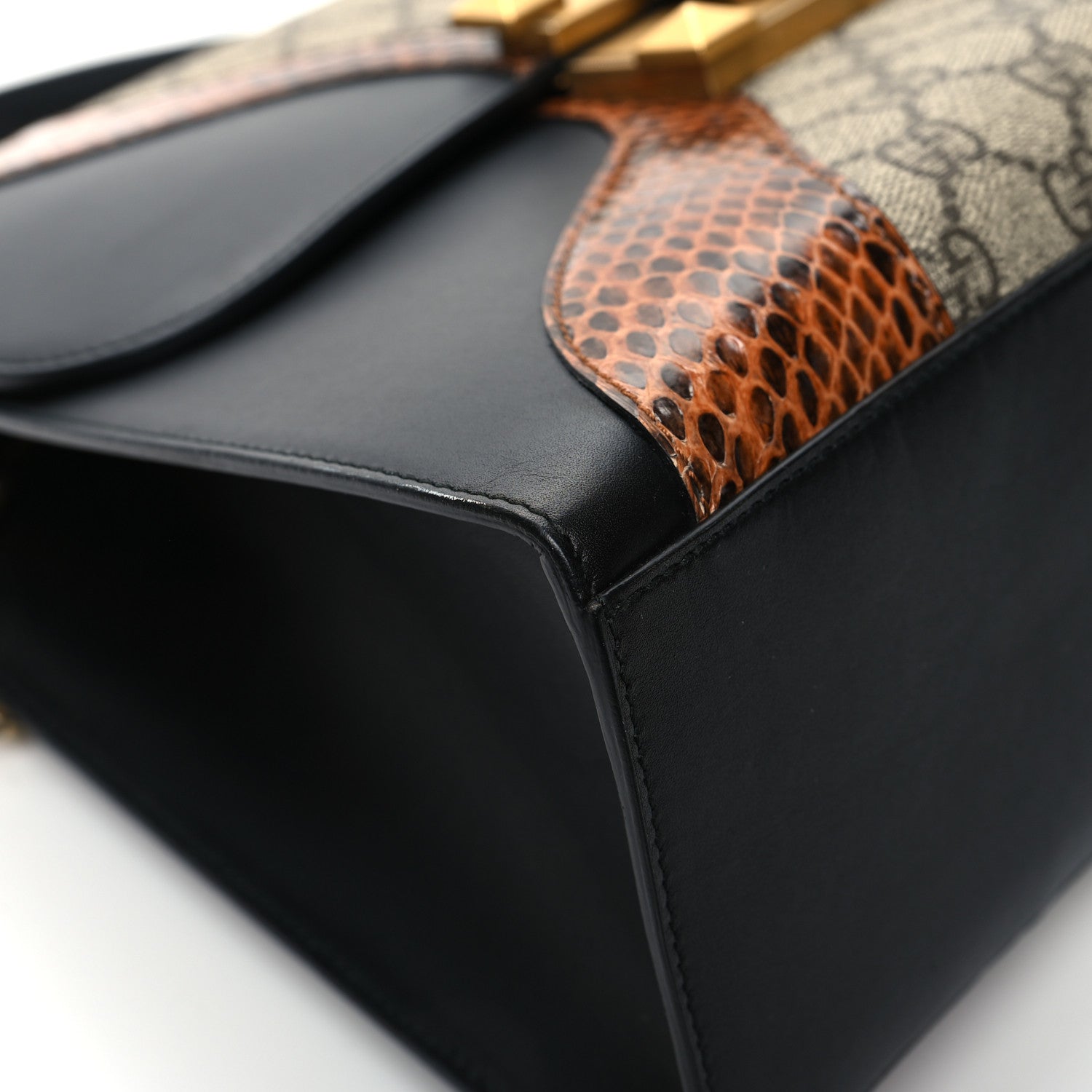 Gucci Nappa Elaphe GG Supreme Monogram Medium Osiride Top Handle Bag Black Bright Cuir Beige Ebony 10 of 14