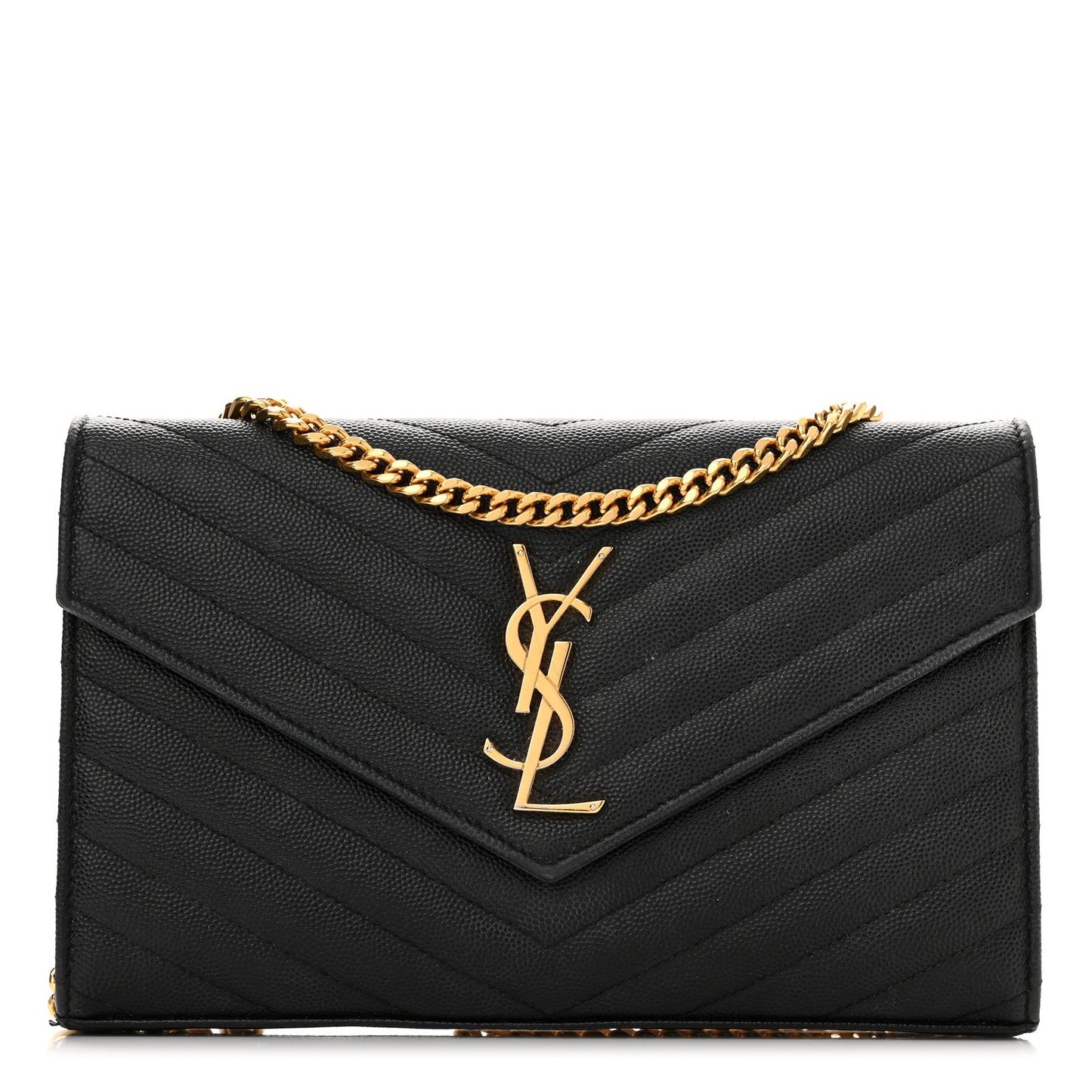 Grain De Poudre Matelasse Chevron Monogram Chain Wallet Black