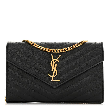 Saint Laurent Grain De Poudre Matelasse Chevron Monogram Chain Wallet Black 1 of 10