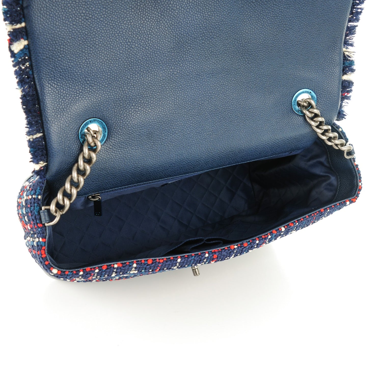 Tweed Trip Top Handle Flap Navy Burgundy