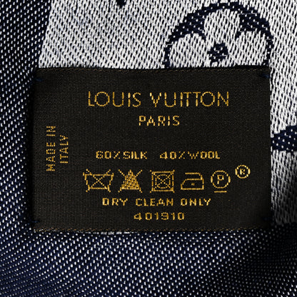 Louis Vuitton Wool Silk Monogram Denim Shawl Blue 3 of 4