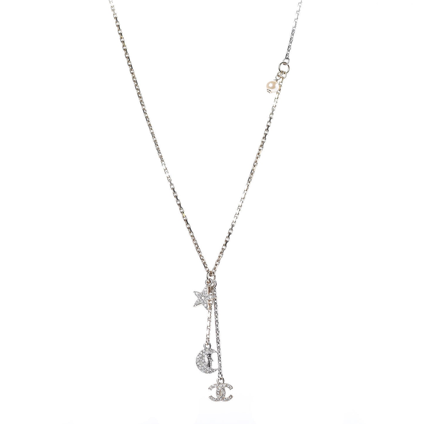 Crystal Pearl CC Moon Star Drop Necklace Gold