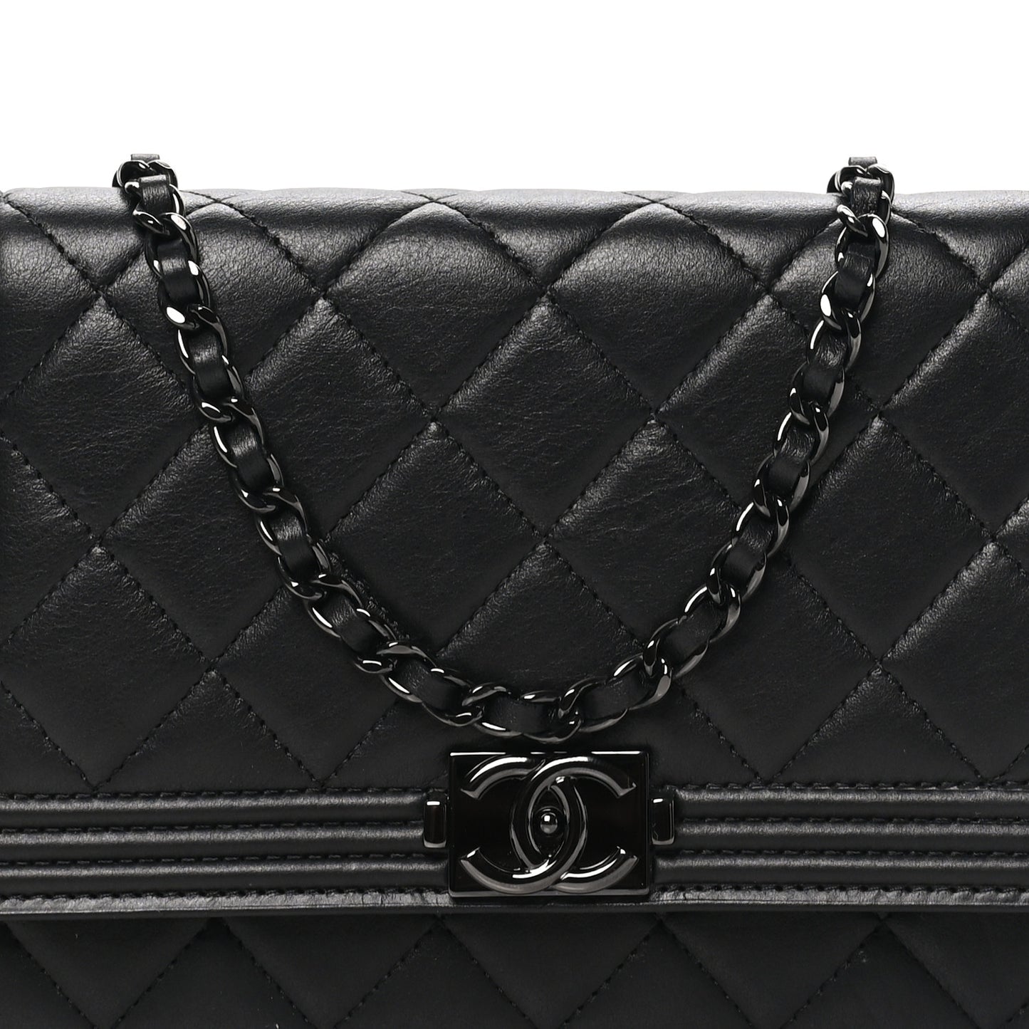 Lambskin Quilted Boy Wallet On Chain WOC So Black