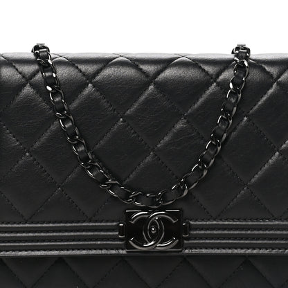 Chanel Lambskin Quilted Boy Wallet On Chain WOC So Black 8 of 10