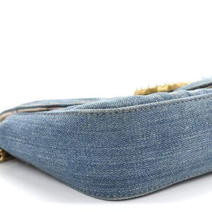 Gucci Denim Matelasse Small Pearly GG Marmont Shoulder Bag Blue 9 of 13