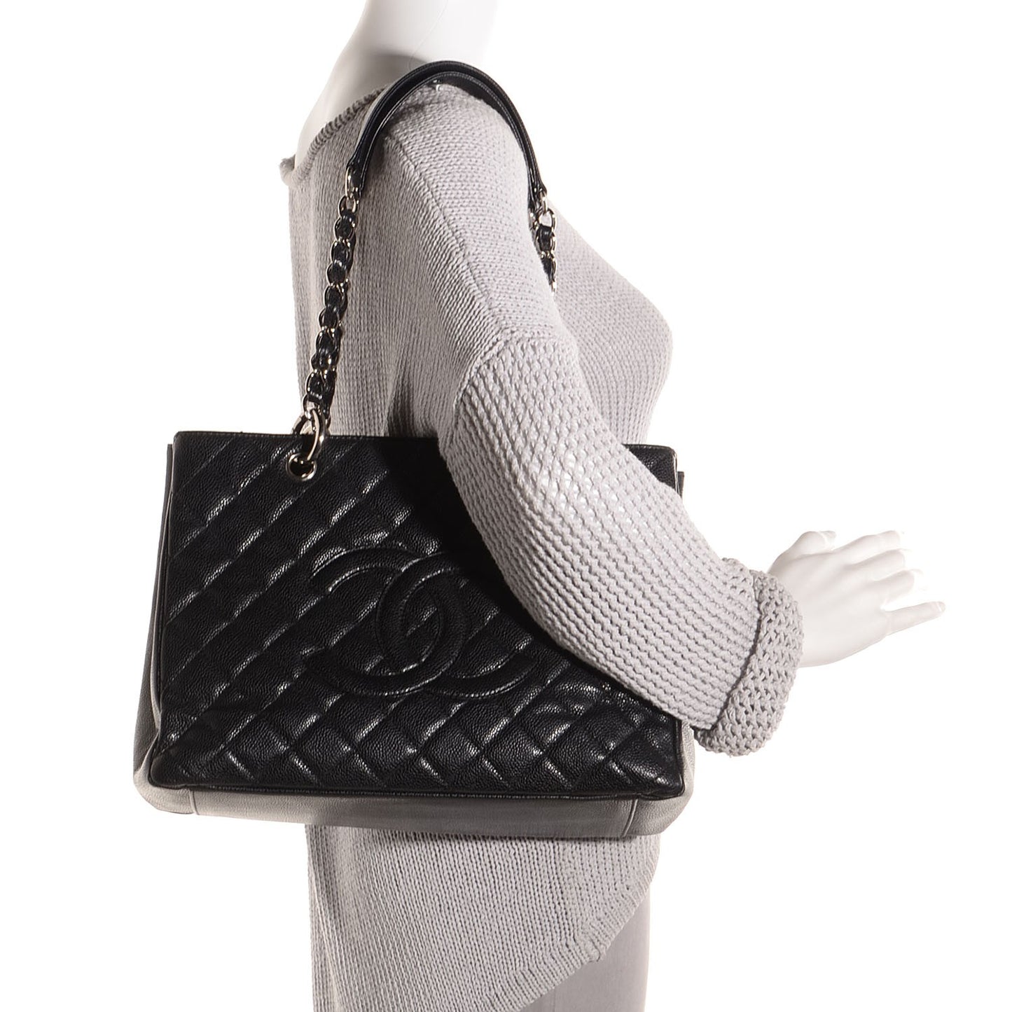 Caviar Quilted Grand Shopping Tote GST Black