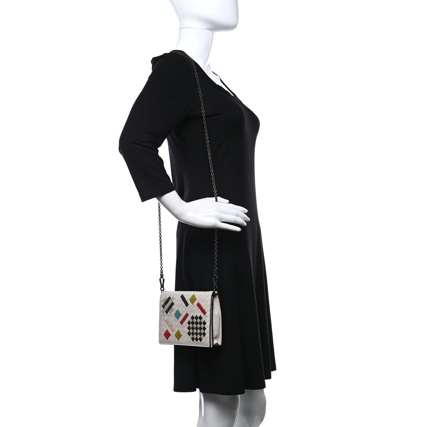 Nappa Intrecciato Chain Wallet Mist Abstract