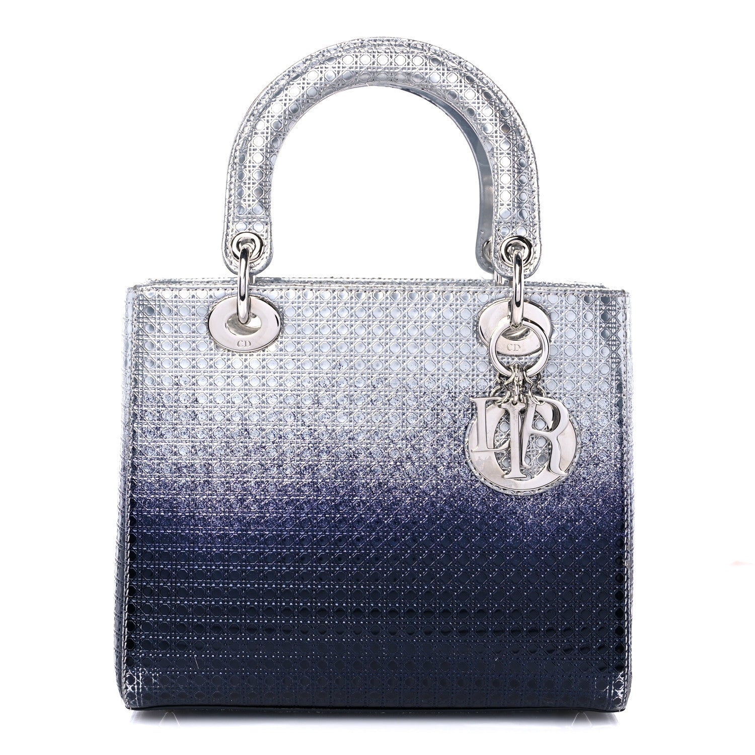 Christian Dior Metallic Patent Micro-Cannage Gradient Medium Lady Dior Silver Blue 1 of 17