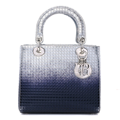 Christian Dior Metallic Patent Micro-Cannage Gradient Medium Lady Dior Silver Blue 1 of 17