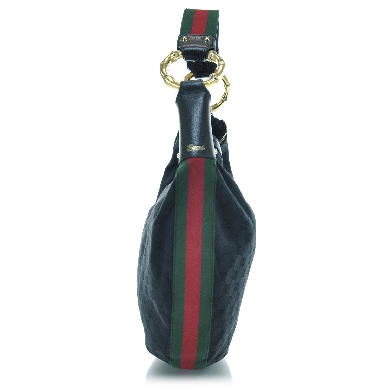 Gucci Monogram Web Bamboo Ring Hobo Black 3 of 11