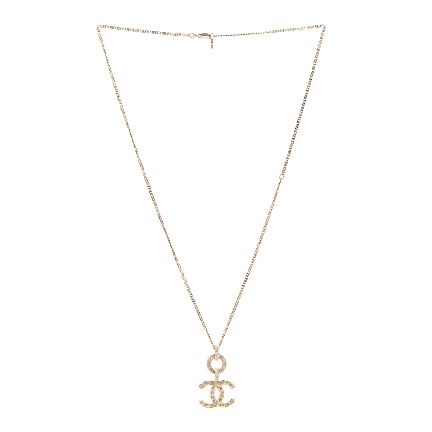 Crystal CC Logo Pendant Necklace Gold