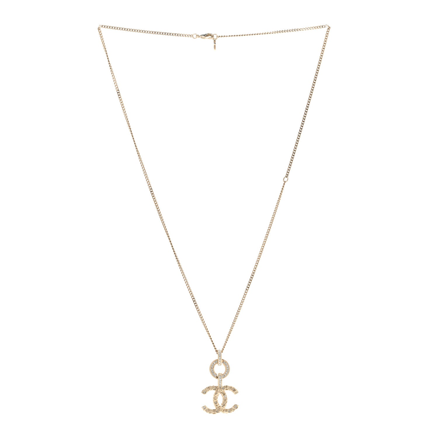Chanel Crystal CC Logo Pendant Necklace Gold 3 of 7