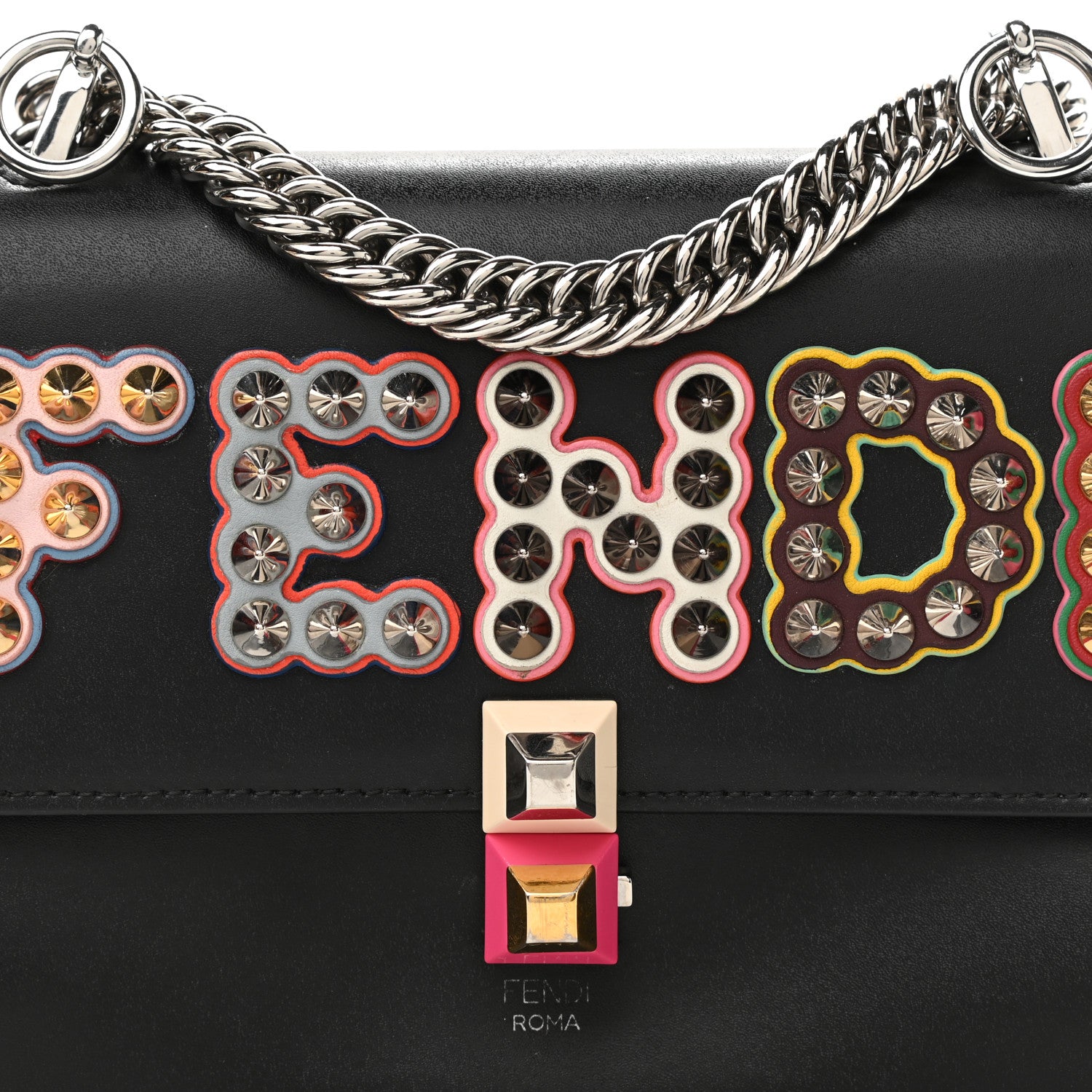 Fendi Vitello Liberty Fun Fair Metal Studded Small Kan I Shoulder Bag Black Multicolor 8 of 11