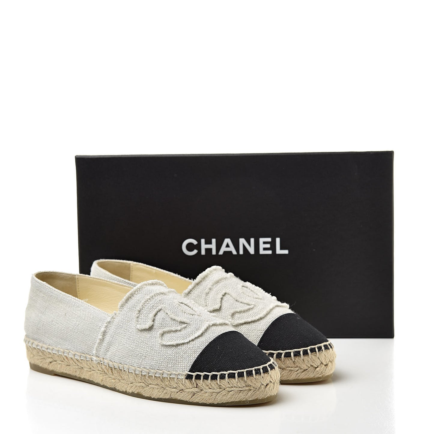 Linen CC Espadrilles 38 Beige Black