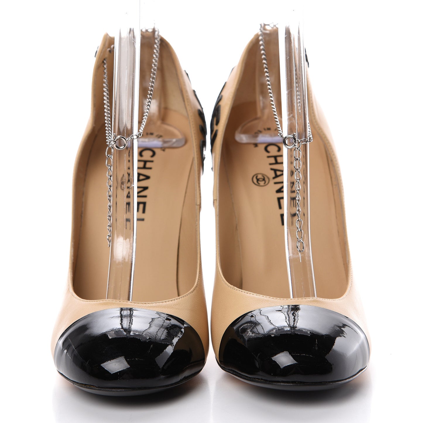 Lambskin Escarpins Cap Toe Pumps 38 Beige Black