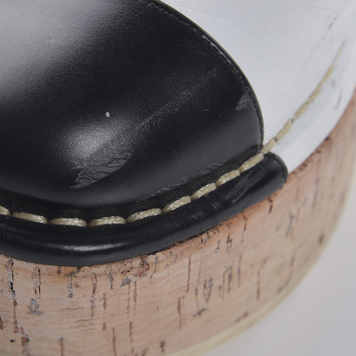 Calfskin Cork Cap Toe CC Clogs 36 Beige Black