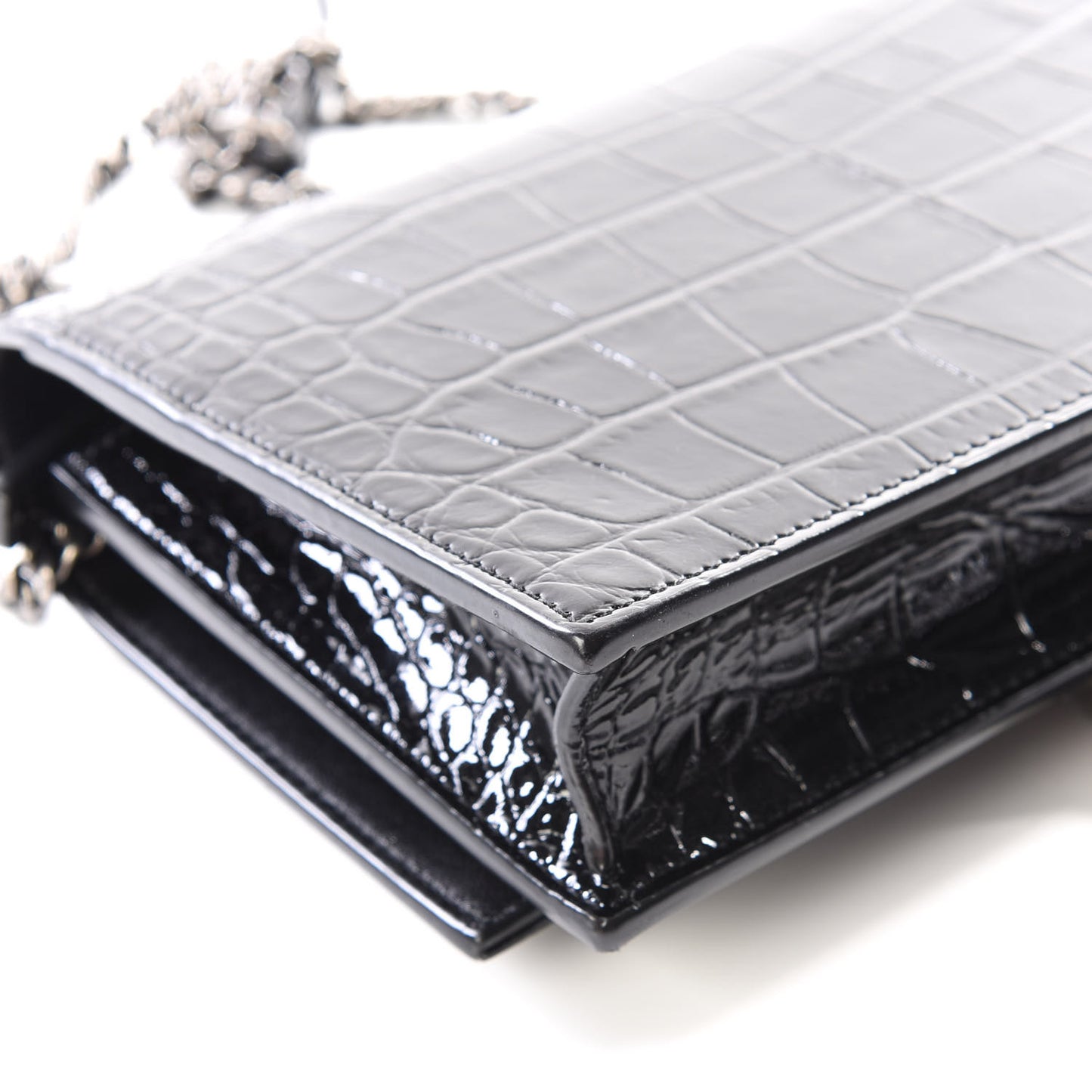 Calfskin Crocodile Embossed Kate Monogram Tassel Chain Wallet Black