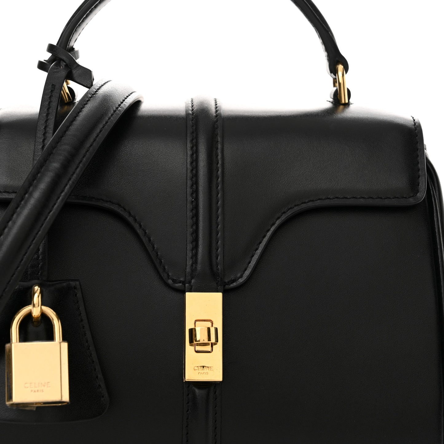 Satinated Calfskin Mini 16 Top Handle Bag Black