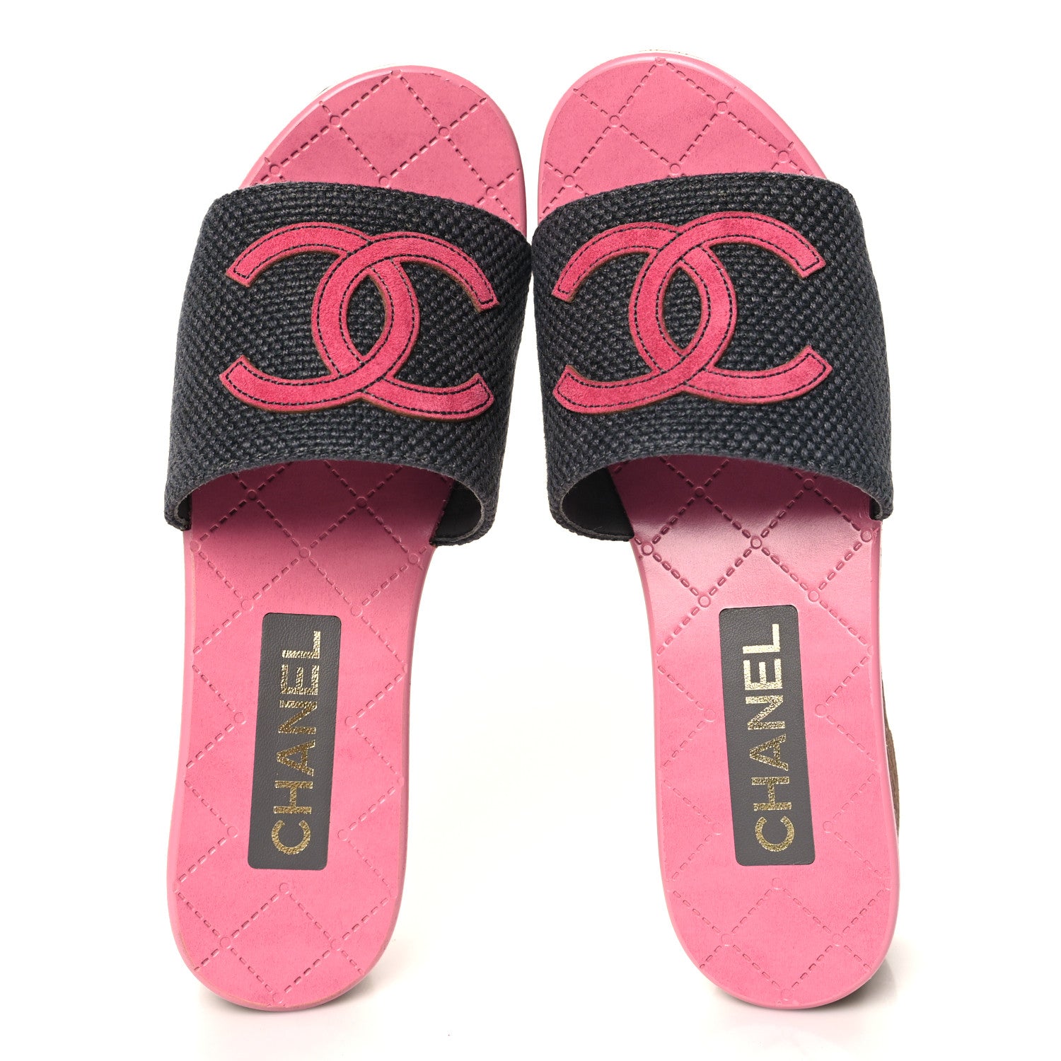 Chanel Fabric Suede Calfskin Wooden CC Clogs  37 Dark Grey Fuchsia 2 of 10