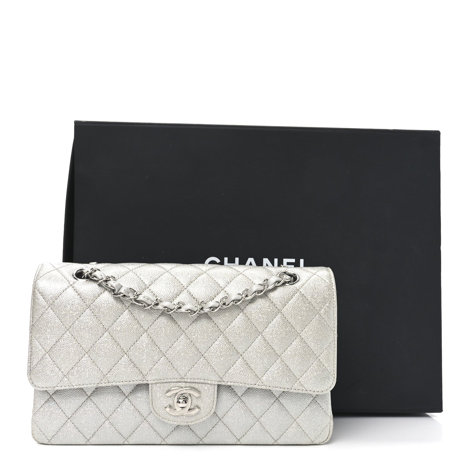 Chanel Glittered Metallic Caviar Quilted Medium Double Flap Silver 11 of 11