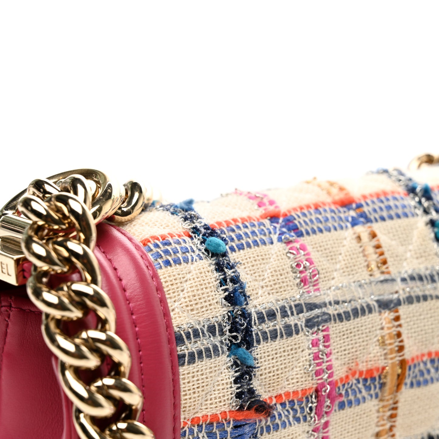 Lambskin Tweed Quilted Small Boy Flap Dark Pink