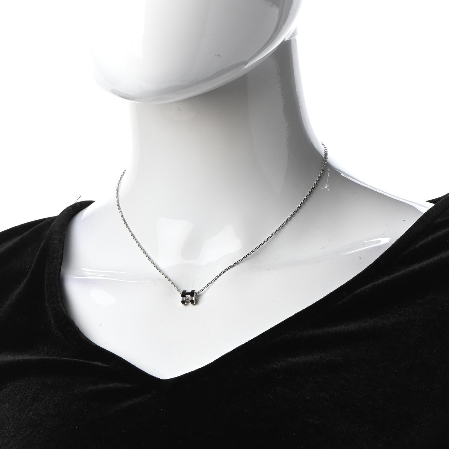 Hermes Lacquered Palladium Mini Pop H Pendant Necklace Black 2 of 7