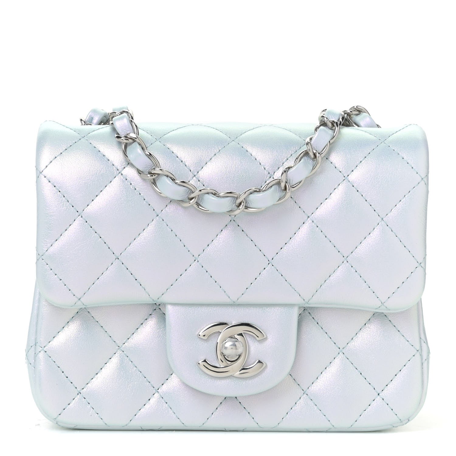 Chanel Iridescent Lambskin Quilted Mini Square Flap Light Blue 1 of 12