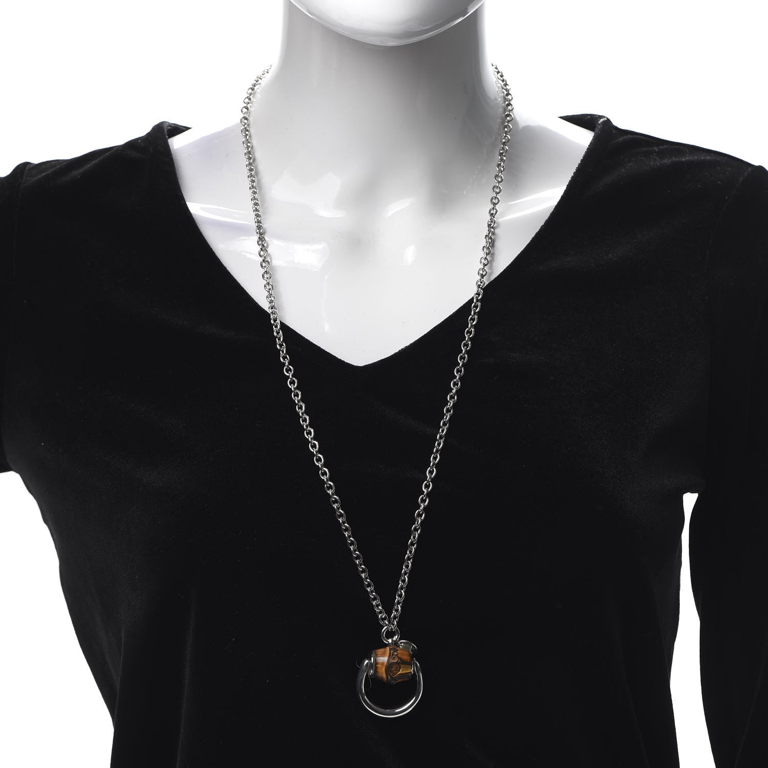 Gucci Sterling Silver Bamboo Horsebit Pendant Necklace 2 of 6