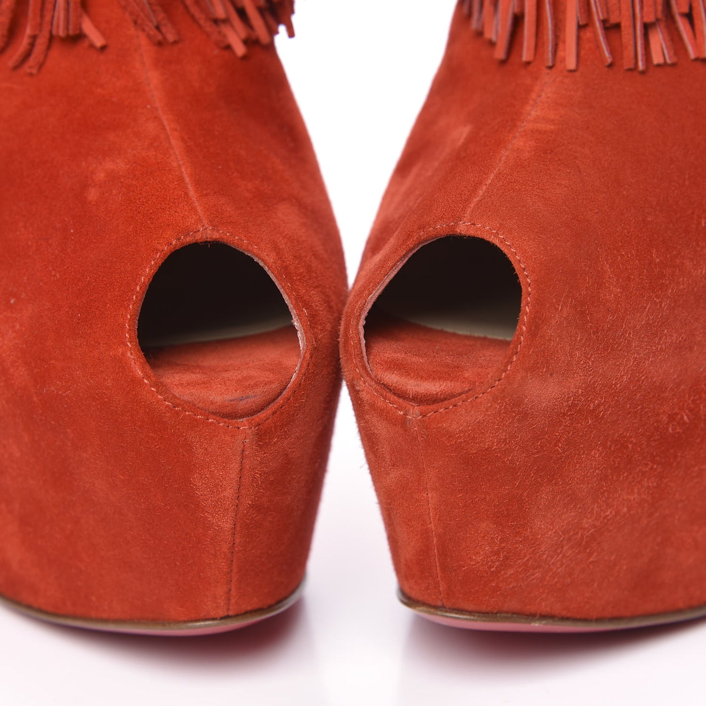 Suede Highness Tina Fringe Platform Peep Toe Boots 41 Red Brick