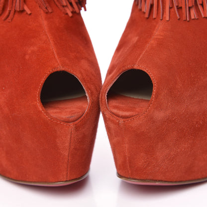 Christian Louboutin Suede Highness Tina Fringe Platform Peep Toe Boots 41 Red Brick 9 of 9