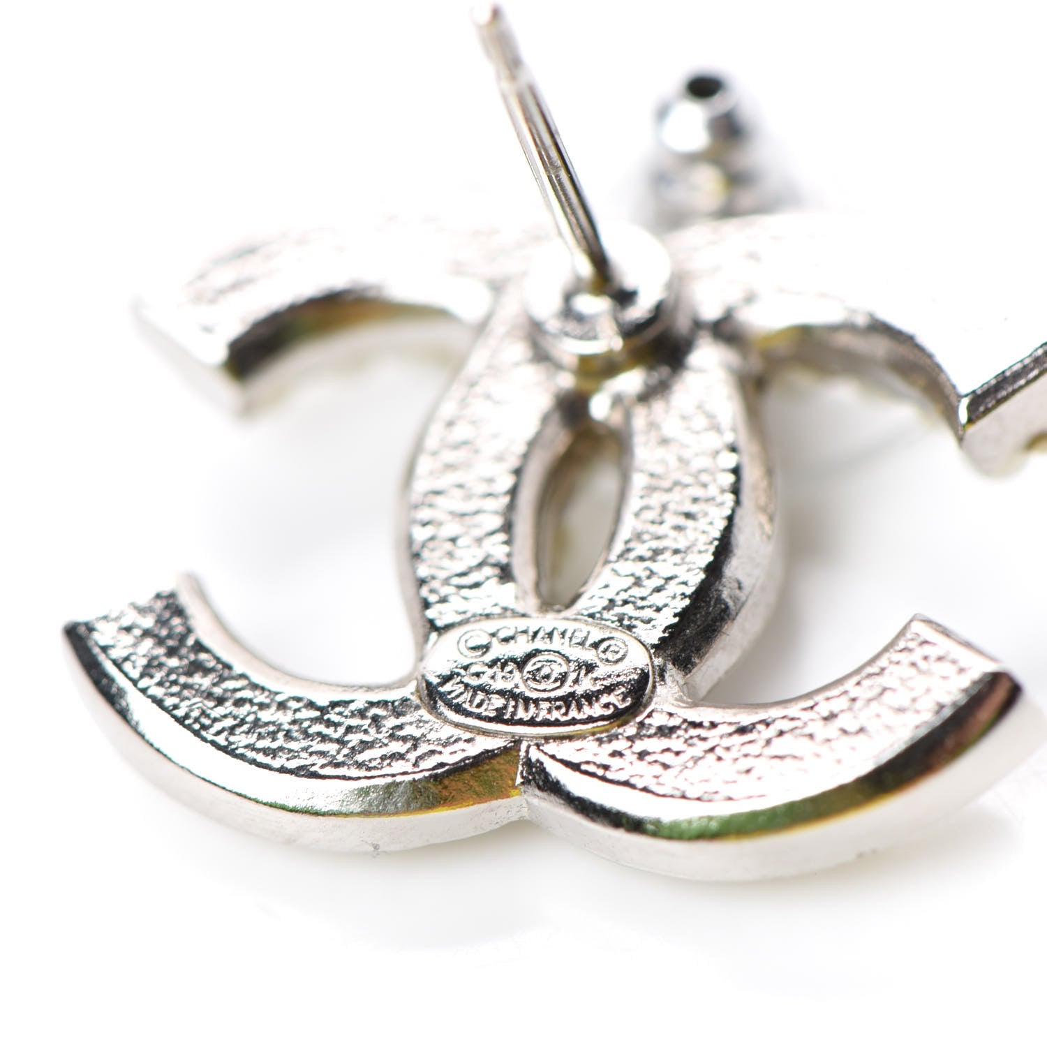 Chanel Pearl Crystal CC Snow Palace Earrings Silver 4 of 5