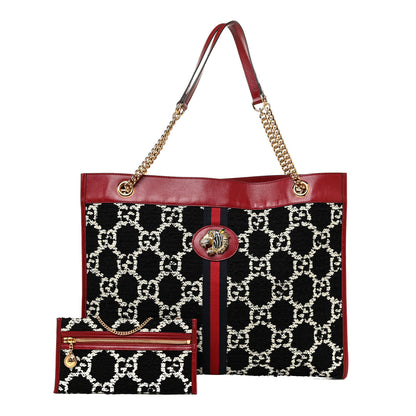 Gucci Tweed GG Monogram Large Rajah Chain Tote Romantic Cherry Black White 2 of 12