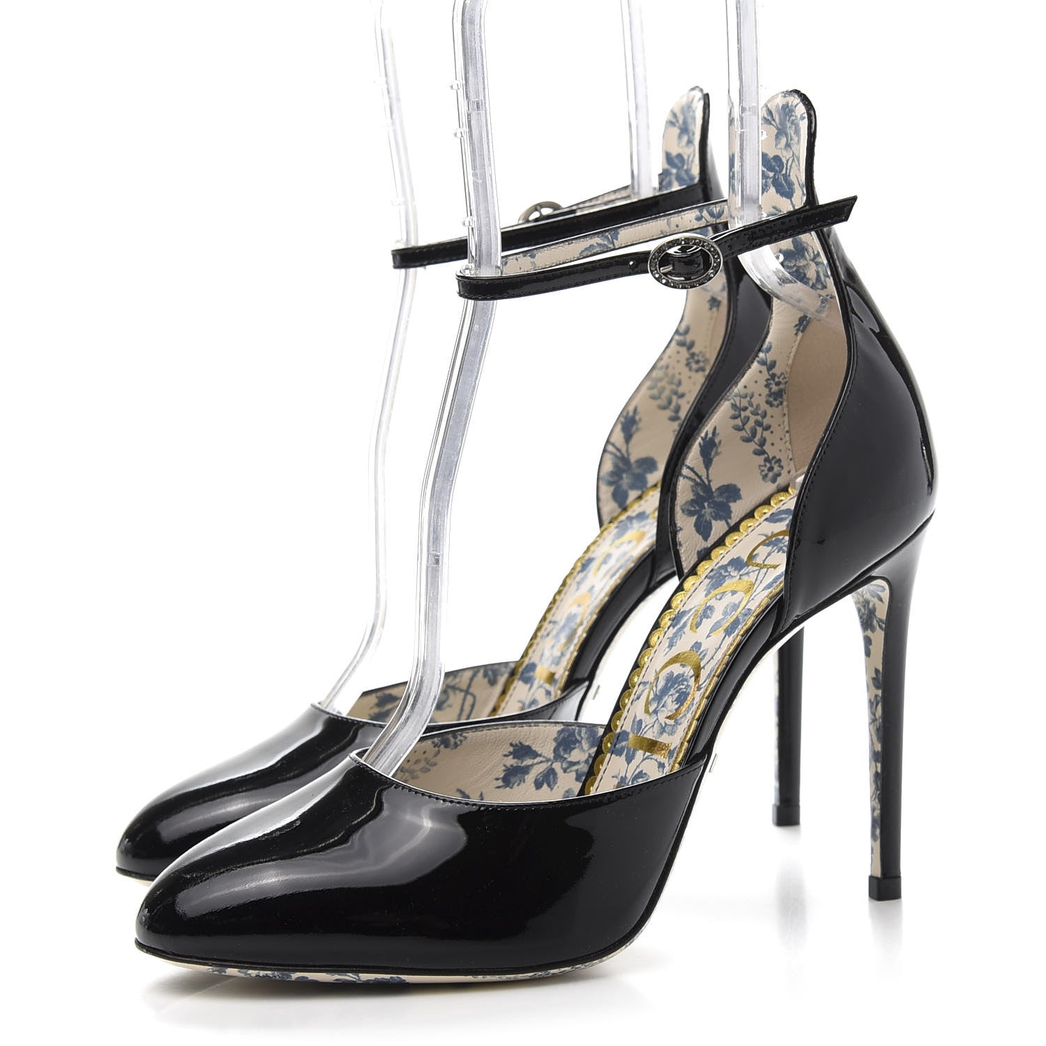 Gucci Patent Daisy Ankle Strap d'Orsay 105 Pumps 39 Black 3 of 8