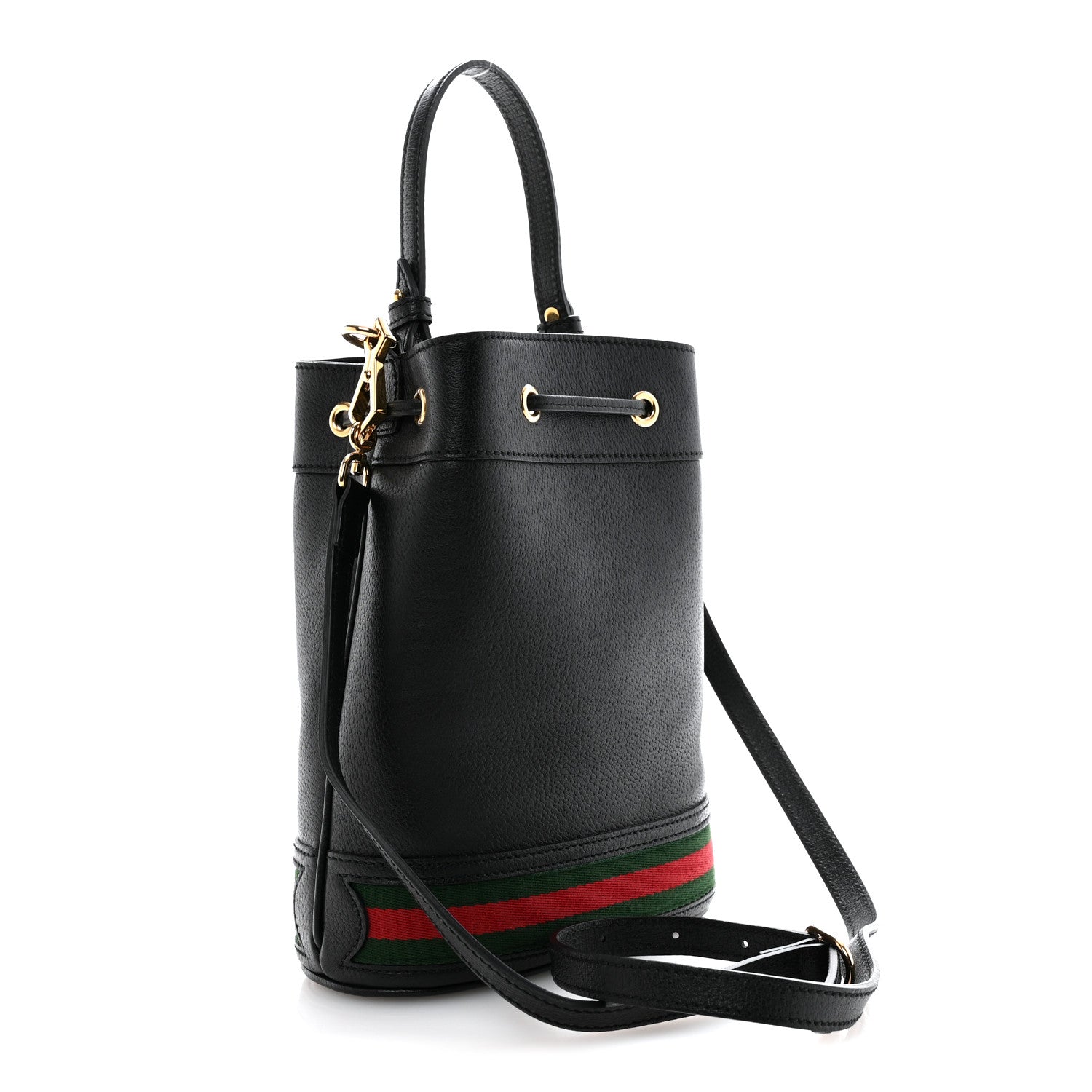 Gucci Glazed Textured Calfskin Web Small Ophidia Bucket Bag Black 3 of 13