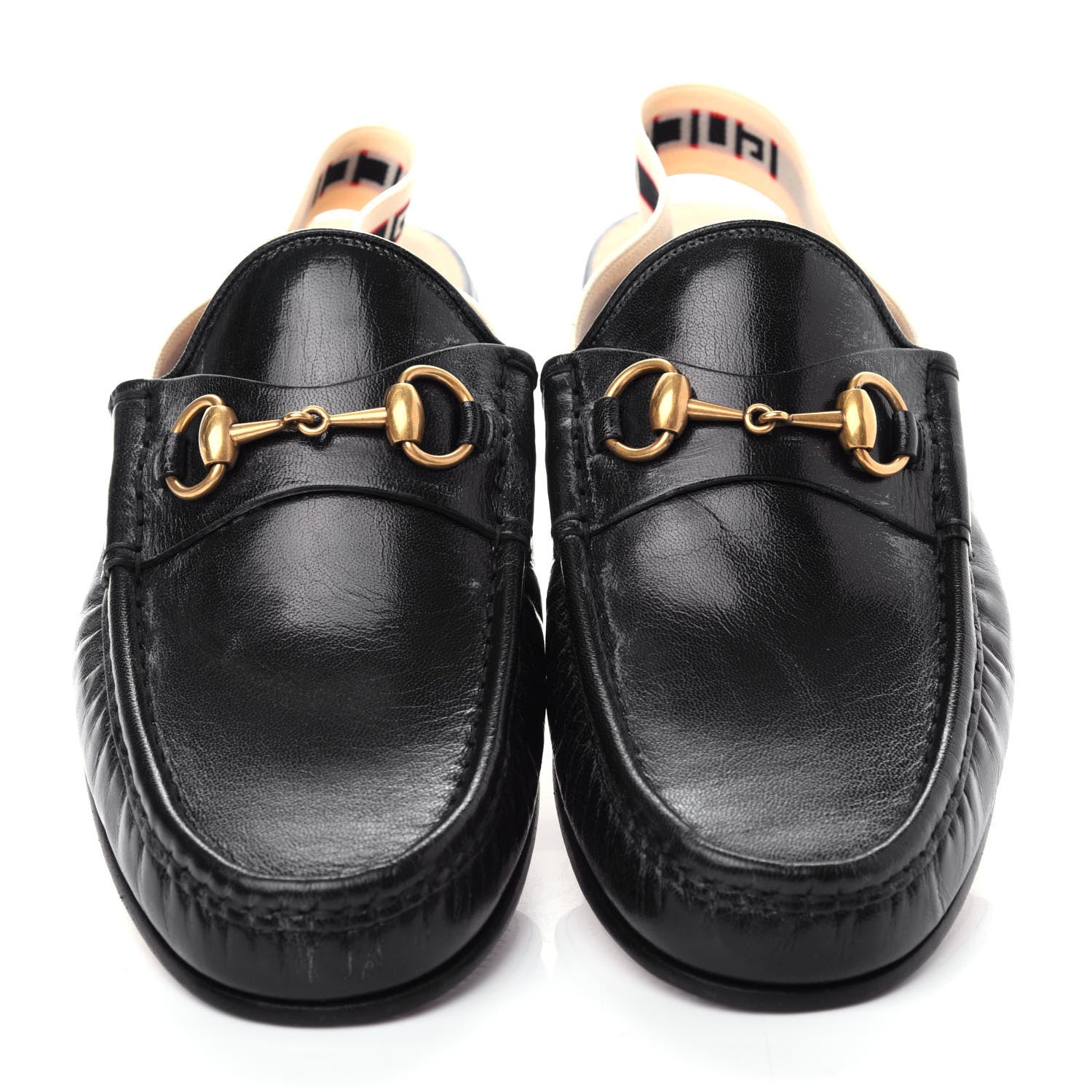 Gucci Goatskin Stripe Mens Horsebit Slingback Slippers 9.5 Black 5 of 11