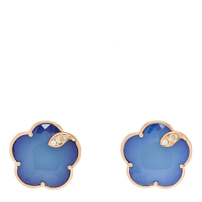 Pasquale Bruni 18K Rose Gold Diamond Lapis White Agate Doublet Petit Joli Earrings 1 of 5